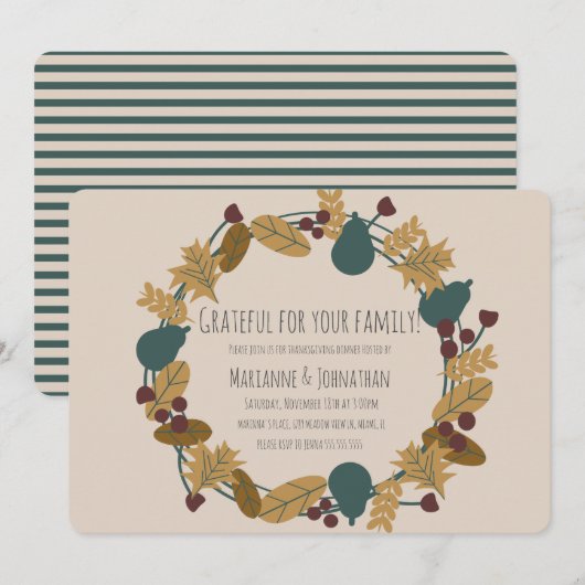 Moderne Thanksgiving Grateful Wreath Kaart (Voorkant / Achterkant)