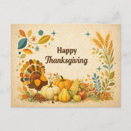 Moderne Thanksgiving kalkoen oogst uit het midden Feestdagenkaart