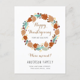 Moderne Thanksgiving najaar Wreath Holiday Moving Aankondigingskaart