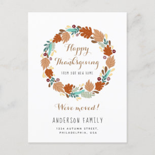 Moderne Thanksgiving najaar Wreath Holiday Moving Aankondigingskaart