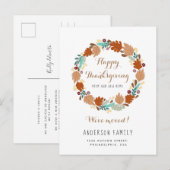 Moderne Thanksgiving najaar Wreath Holiday Moving Aankondigingskaart (Voorkant / Achterkant)