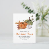 Moderne Thanksgiving onze nieuwe thuispompoen Aankondigingskaart (Staand voorkant)