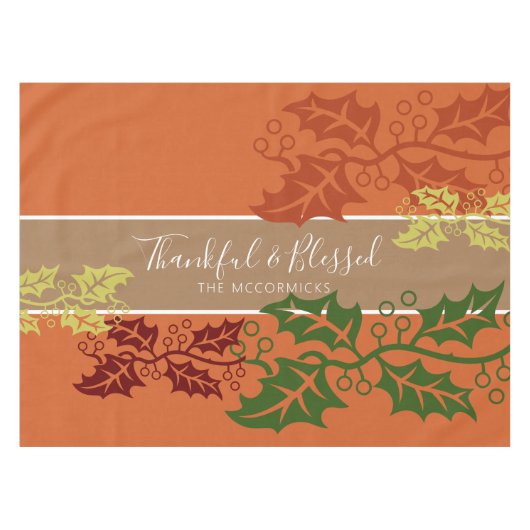 Moderne Thanksgiving Thankful Blessed Family Custo Tafelkleed (Voorkant (Horizontaal))