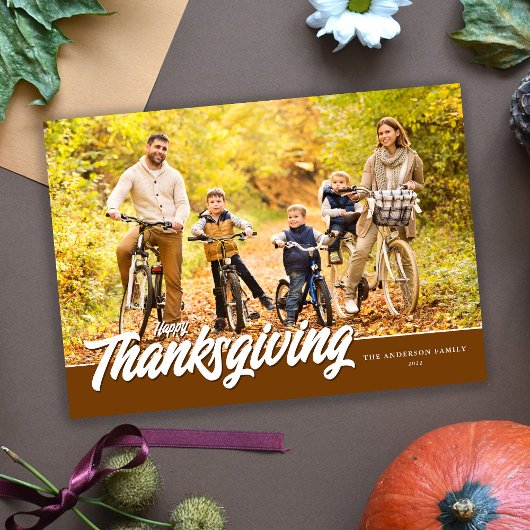 Moderne Thanksgiving voor handschriftenfoto Feestdagenkaart