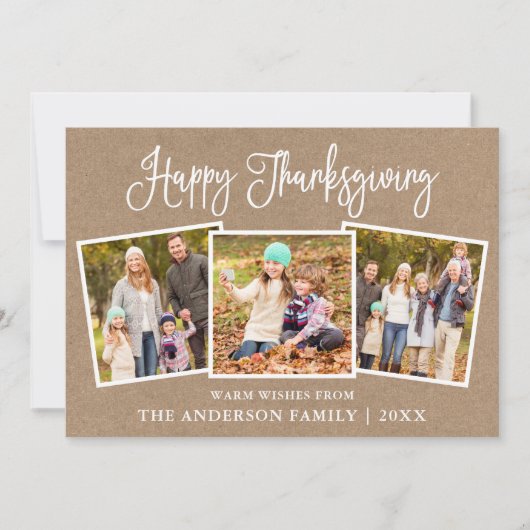 Moderne Thanksgiving voor kalligrafie Kraft 3 Feestdagenkaart (Voorkant)