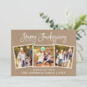 Moderne Thanksgiving voor kalligrafie Kraft 3 Feestdagenkaart (Staand voorkant)
