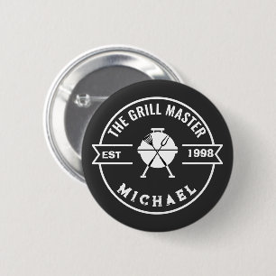 Moderne The Grill Master Oprichtingsjaar Naam Ronde Button 5,7 Cm