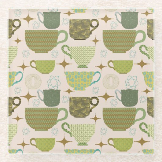 Moderne theekopje uit het midden van de eeuw glazen onderzetter (Voorkant)