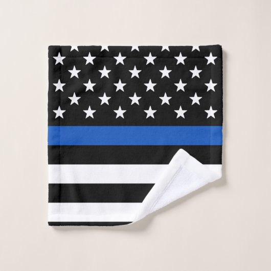Moderne Thin Blue Line Personalized politieman Bad Handdoek (Wasdoekje)