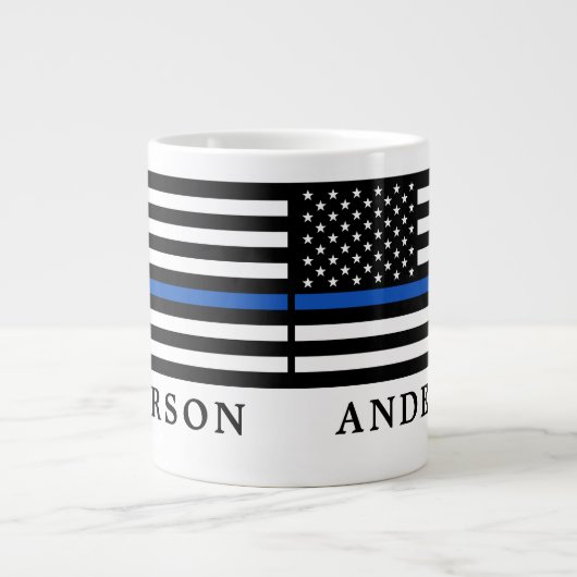 Moderne Thin Blue Line Personalized politieman Grote Koffiekop (Voorkant)