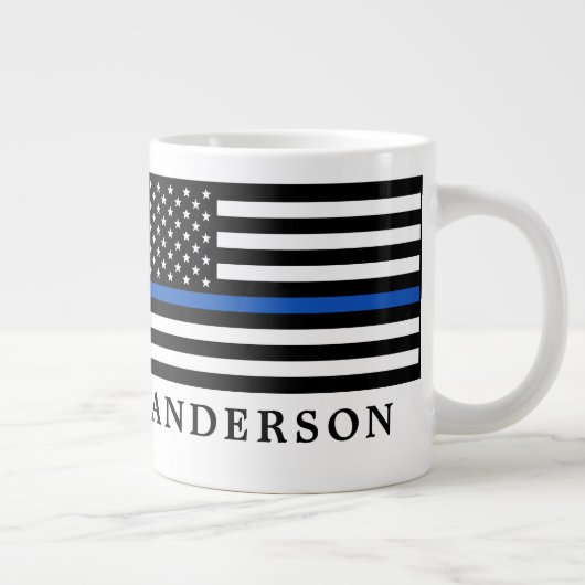 Moderne Thin Blue Line Personalized politieman Grote Koffiekop (Rechts)
