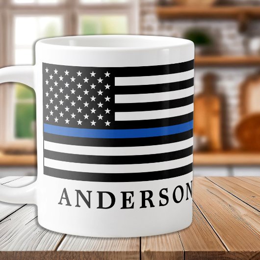 Moderne Thin Blue Line Personalized politieman Grote Koffiekop