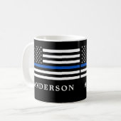 Moderne Thin Blue Line Personalized politieman Koffiemok (Voorkant links)