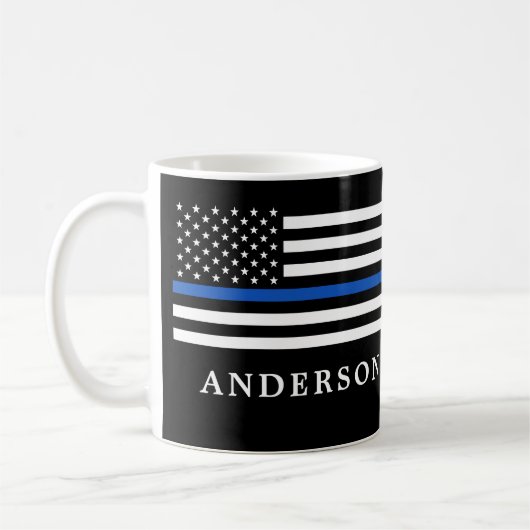 Moderne Thin Blue Line Personalized politieman Koffiemok (Links)