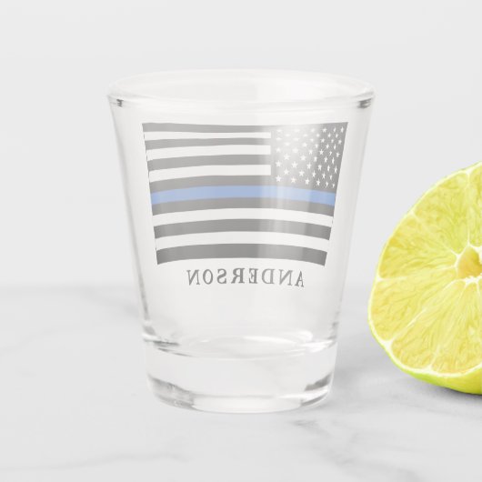 Moderne Thin Blue Line Personalized politieman Shot Glas (Achterkant)