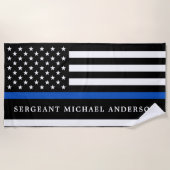 Moderne Thin Blue Line Personalized politieman Strandlaken (Voorkant)