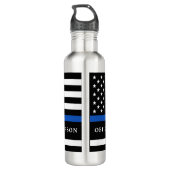 Moderne Thin Blue Line Personalized politieman Waterfles (Achterkant)