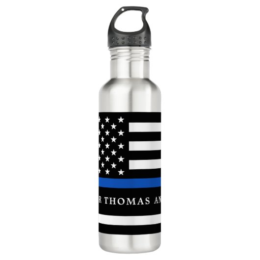 Moderne Thin Blue Line Personalized politieman Waterfles (Voorkant)