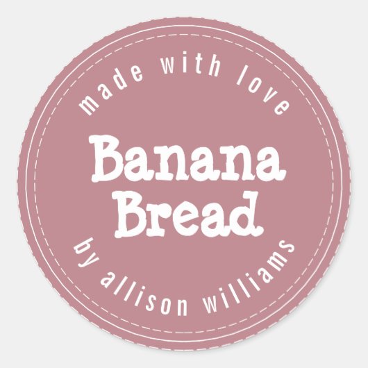 Moderne Thuisgemaakte Banaanbrood Dusty Roze Ronde Sticker (Voorkant)