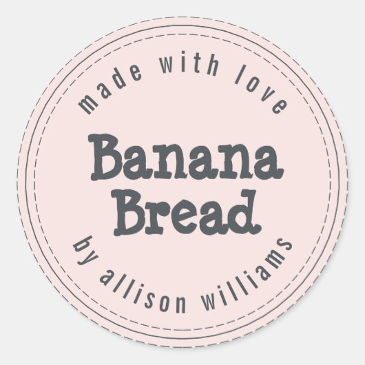 Moderne Thuisgemaakte Banaanbrood Pastel Roze Ronde Sticker (Voorkant)