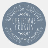Moderne Thuisgemaakte Kerstkoekjes Donkerblauw Ronde Sticker (Voorkant)