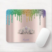 Moderne Tiara Glitterdruppels Roze Goud Muismat (Met muis)