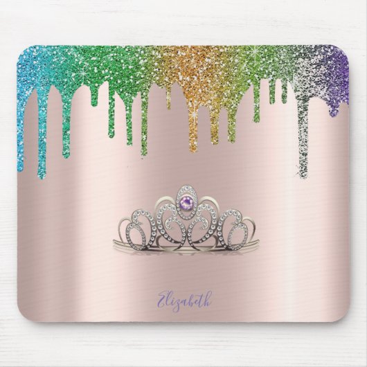 Moderne Tiara Glitterdruppels Roze Goud Muismat (Voorkant)