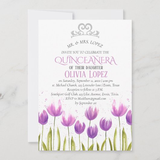 Moderne Tiara Quinceañera Paarse Lavendel Verjaard Kaart (Voorkant)