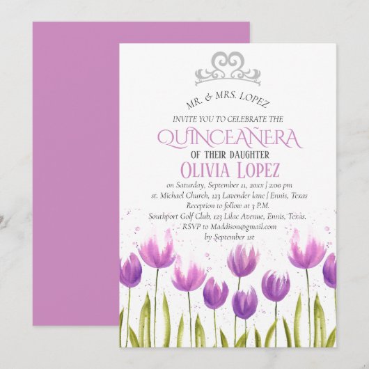 Moderne Tiara Quinceañera Paarse Lavendel Verjaard Kaart (Voorkant / Achterkant)