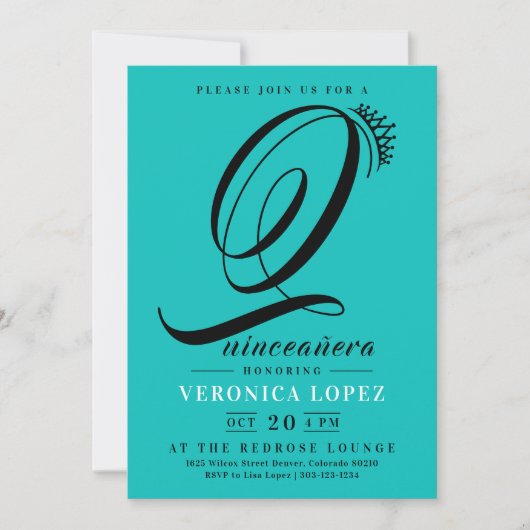 Moderne Tiara Turquoise 15e Quinceañera Party Kaart (Voorkant)