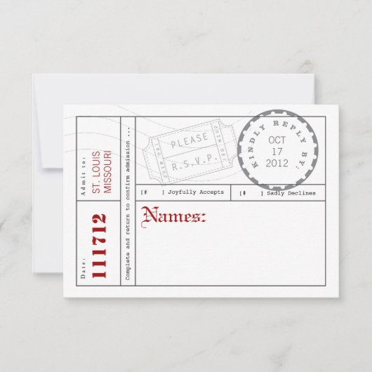 Moderne Ticket Tab-reactiekaart RSVP Kaartje (Voorkant)