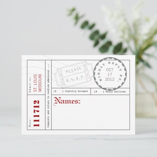 Moderne Ticket Tab-reactiekaart RSVP Kaartje (Staand voorkant)