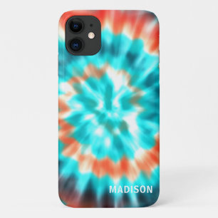 Moderne Tie Dye Blauw Oranje Gepersonaliseerde Naa Case-Mate iPhone Case