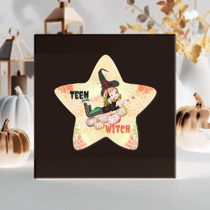Moderne Tiener Heks Herfst Pompoenen Halloween Spo Ster Sticker