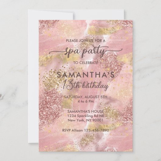 Moderne Tiener Meisje Spa Feestje Nep Roze Goud Gl Kaart (Voorkant)