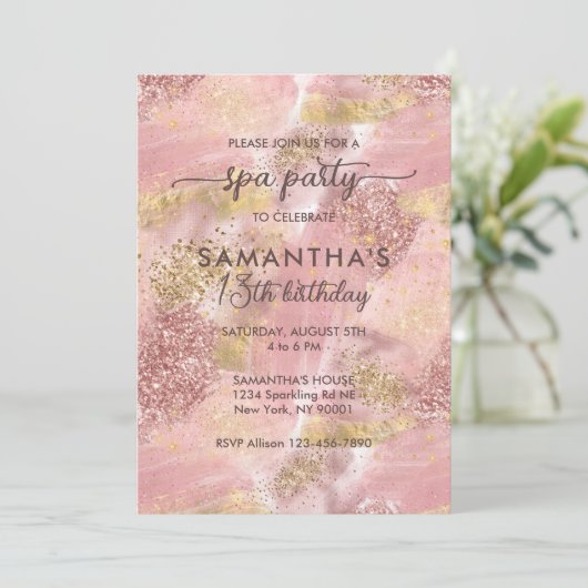 Moderne Tiener Meisje Spa Feestje Nep Roze Goud Gl Kaart (Staand voorkant)