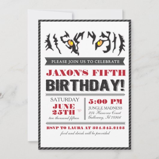 Moderne Tiger Eyes Verjaardag Uitnodiging (Voorkant)