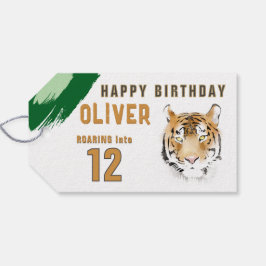 Moderne Tiger Head Waterverf Oerwoud Verjaardag Cadeaulabel