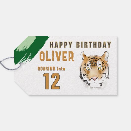 Moderne Tiger Head Waterverf Oerwoud Verjaardag Cadeaulabel (Achterkant Horizontaal)
