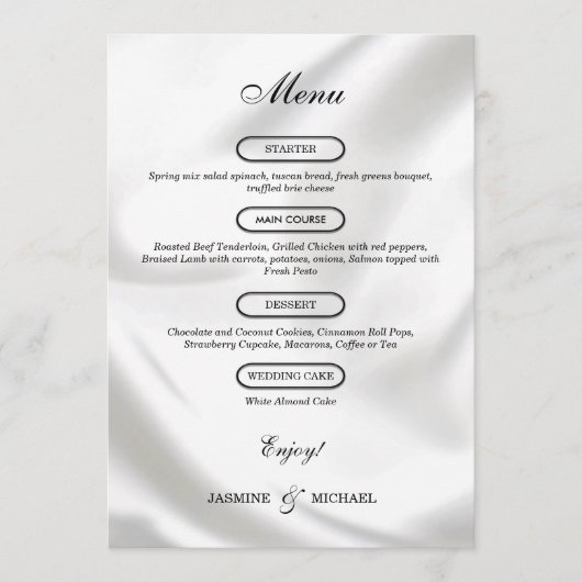 Moderne Tijdloze Luxe Textuur Bruiloft Chic Wit Menu (Voorkant)