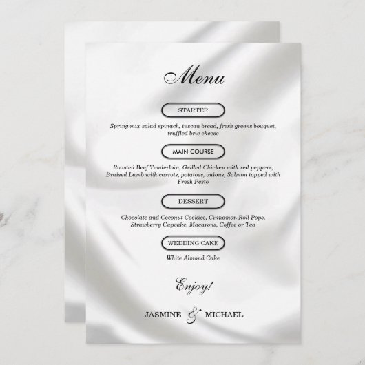 Moderne tijdloze luxe textuur trouw chic wit menu (Voorkant / Achterkant)