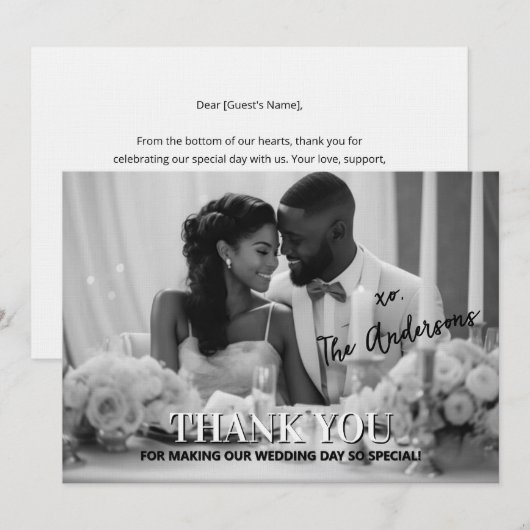 Moderne tijdloze minimalistische trouwfoto bedankkaart (Voorkant / Achterkant)