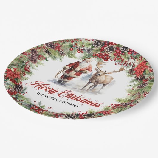 Moderne tijdloze waterverf Sinterklaas rendieren Papieren Bordje (Gekanteld)