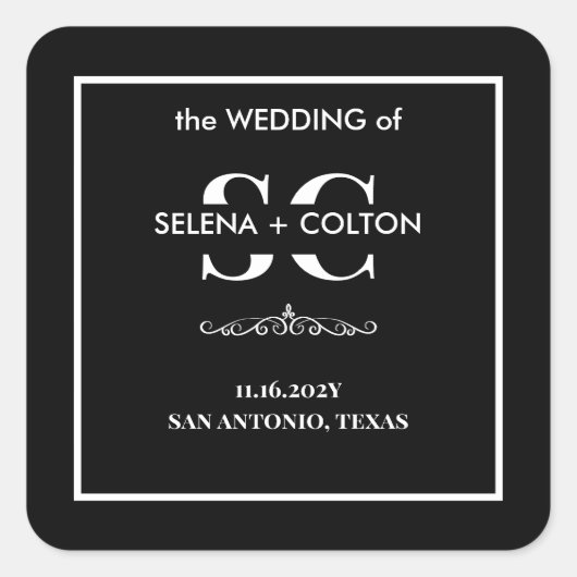 Moderne tijdloze zwart-wit bruiloft Sticker (Voorkant)