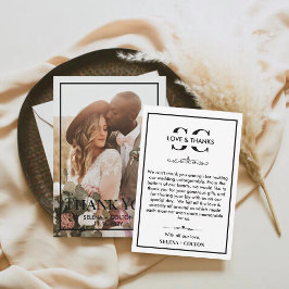 Moderne tijdloze zwart/wit foto bruiloft bedankkaart