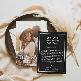 Moderne tijdloze zwart/wit foto bruiloft bedankkaart