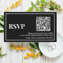 Moderne Tijdloze Zwart & Wit QR Wedding RSVP kaart Notitiekaartje