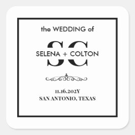 Moderne tijdloze zwart-witte trouwstickers vierkante sticker