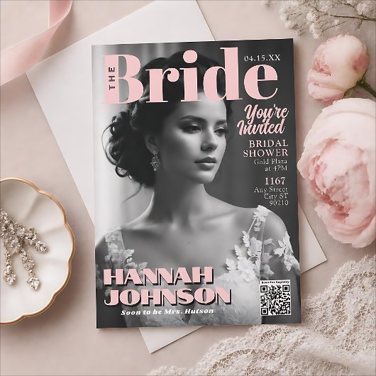 Moderne tijdschriftcover Bruidsfeest Kaart