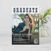 Moderne Tijdschriftcover Then & Now Foto QR Code Kaart (Staand voorkant)